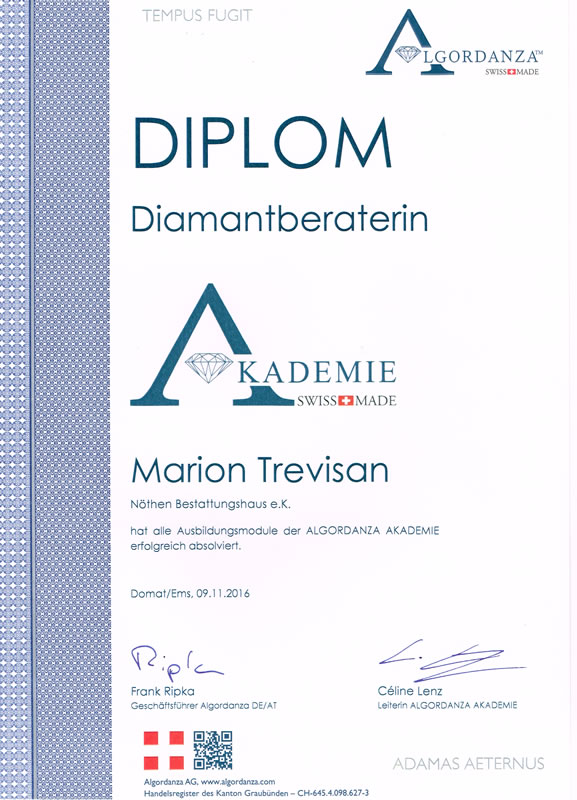 Diplom Diamantbestattung